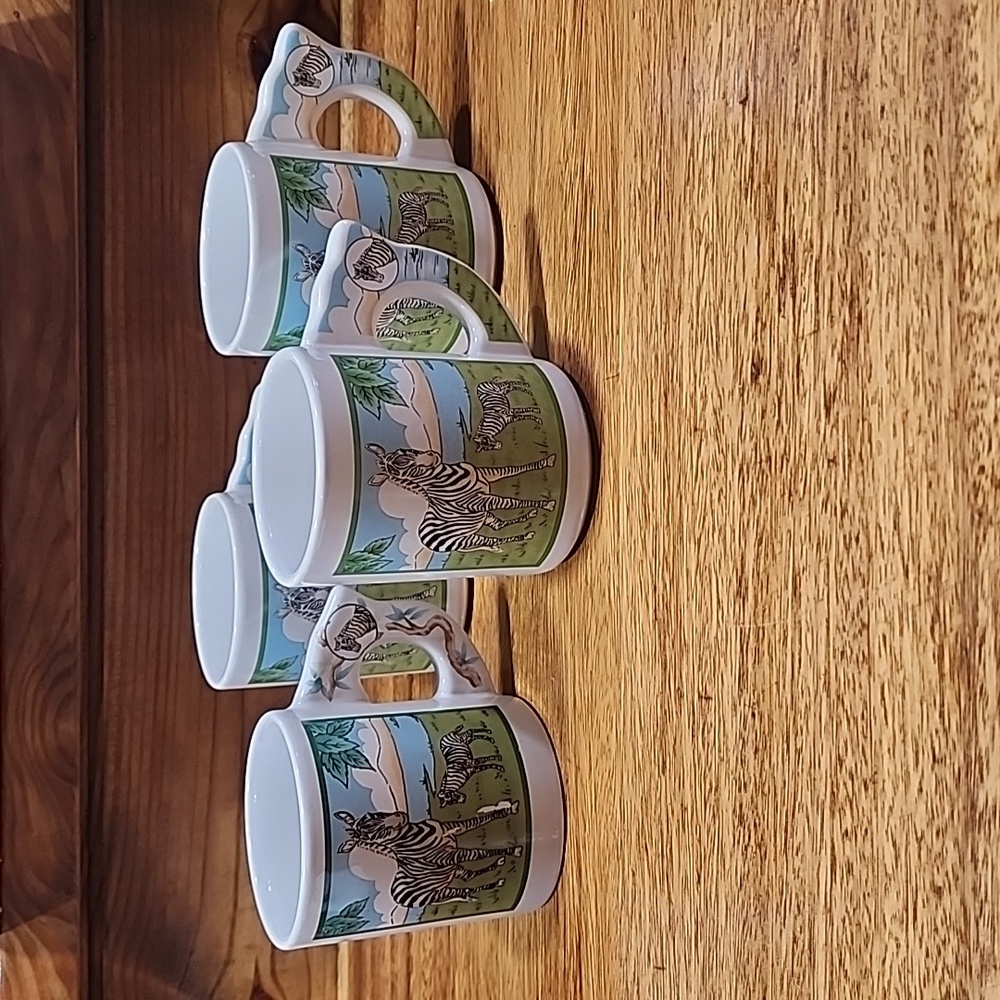 Set Of 4 Zebra Coffee Mugs